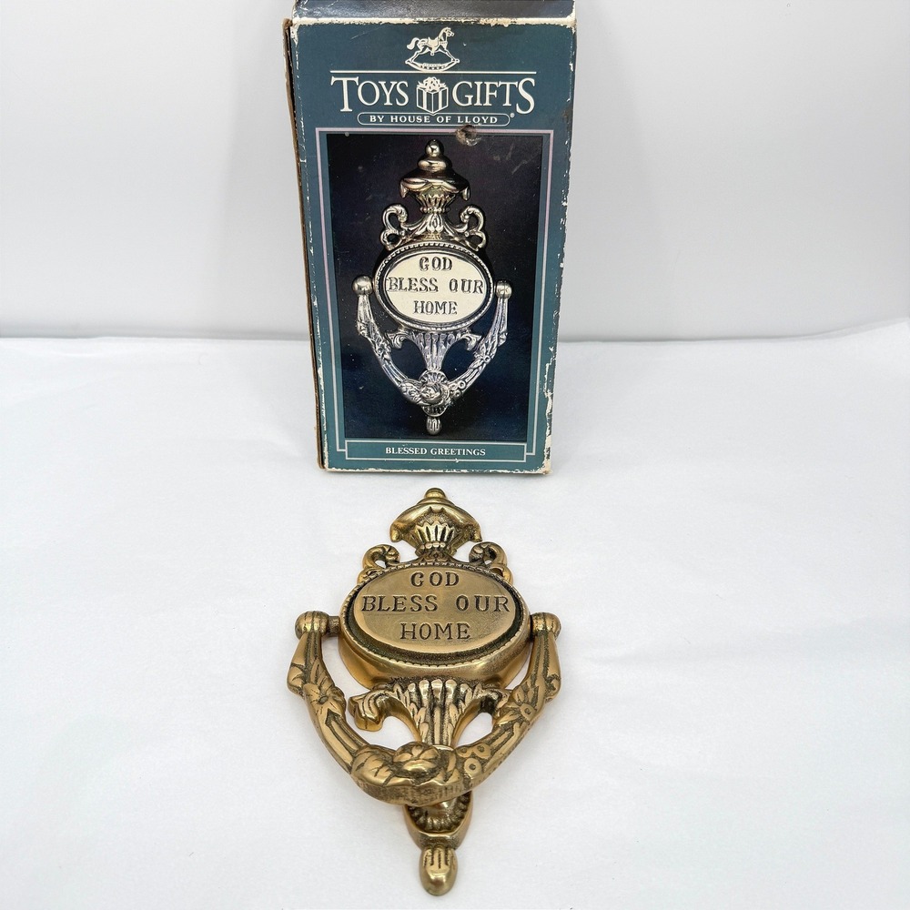 House of Lloyd God Bless Our Home Door Knocker Brass Vintage Religious Decor